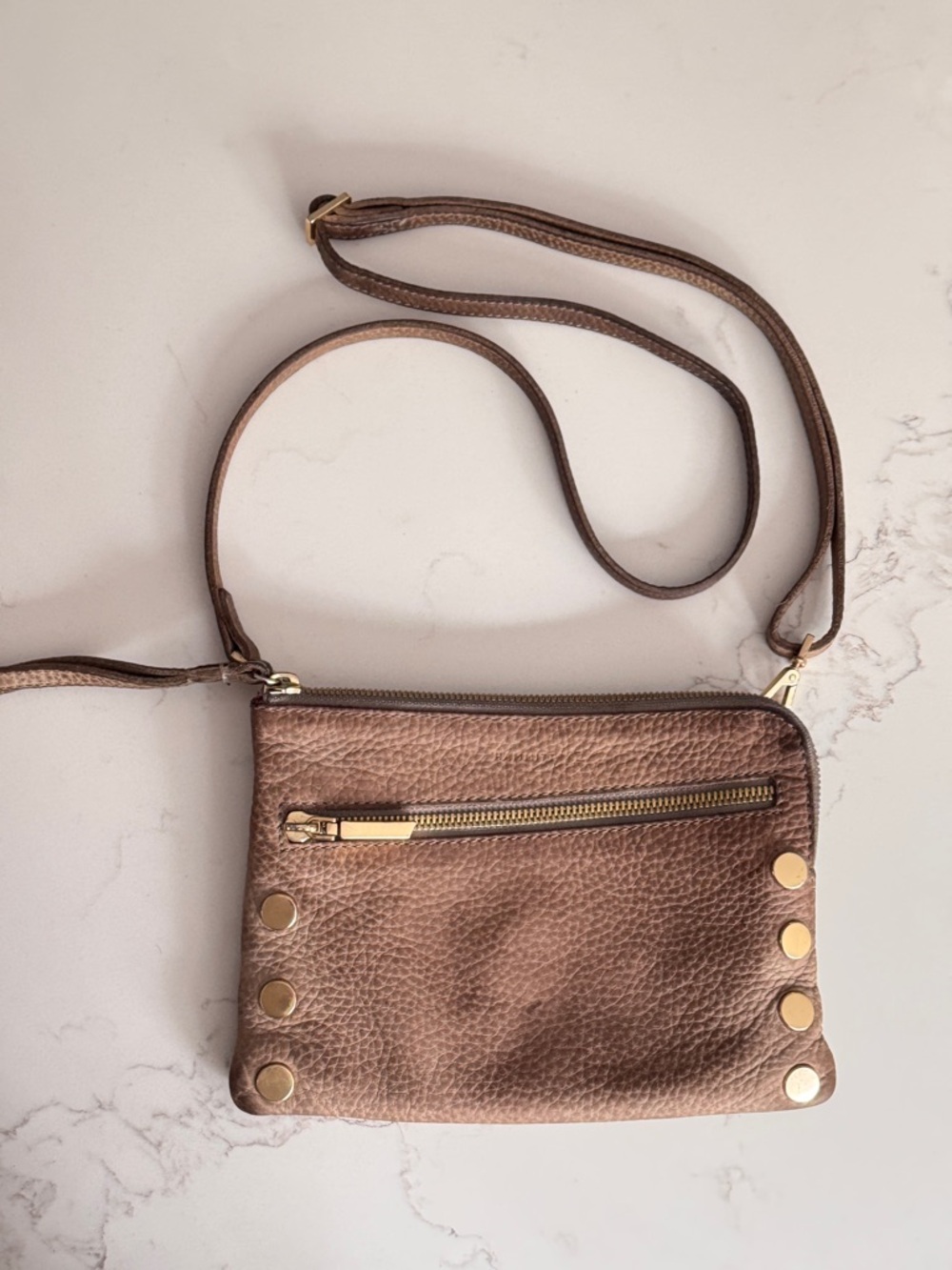 Hammitt Nash Pebbled Leather crossbody Taupe natural clutch wristlet